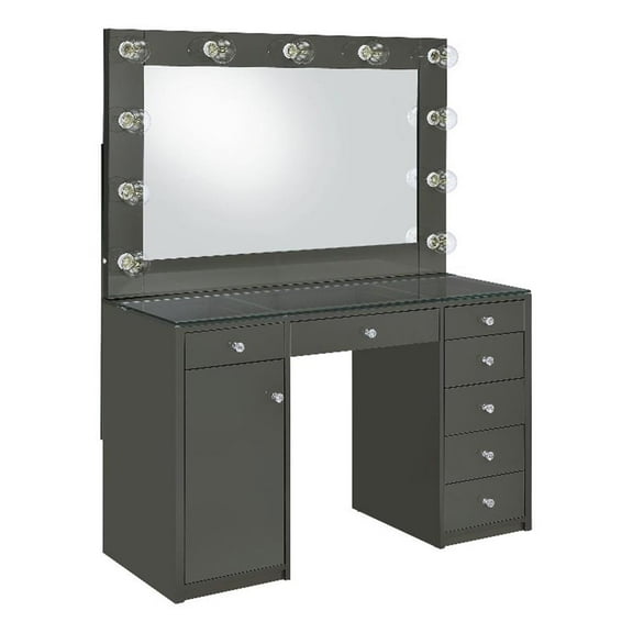 Maklaine 7-Drawer Engineered Wood Vanity Set in Gray High Gloss