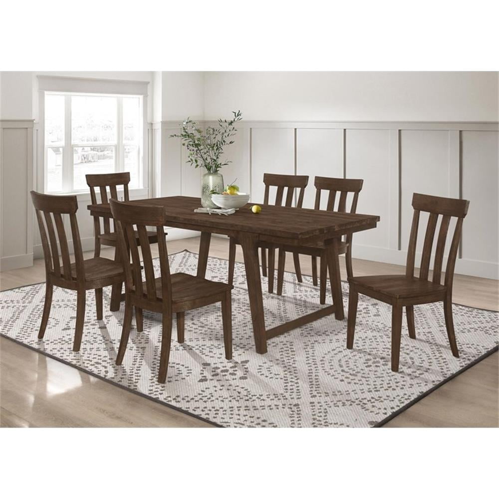 Maklaine 7-piece Farmhouse Wood Rectangular Dining Table Set Brown Oak ...