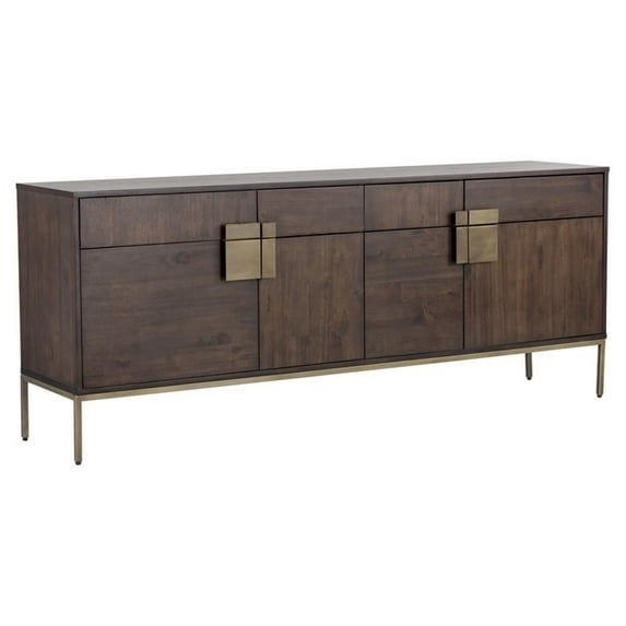 Maklaine 78.75" Transitional Wood Sideboard in Antique Brass/Brown