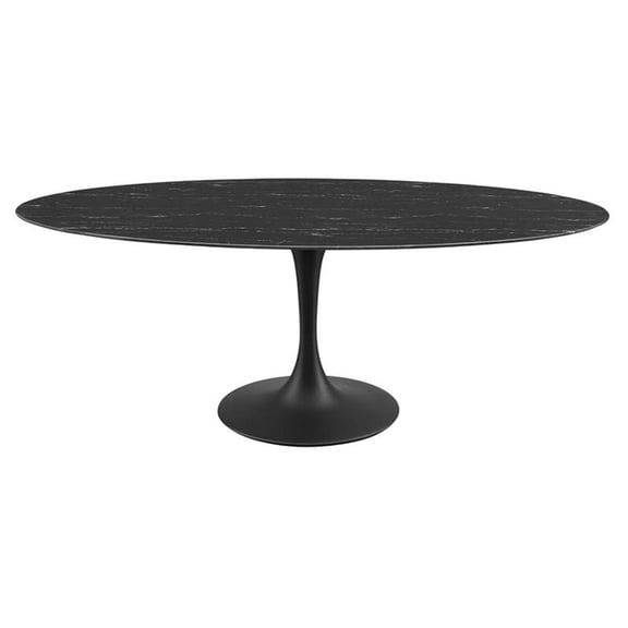 Maklaine 78" Oval Modern Artificial Marble & Metal Dining Table in Black