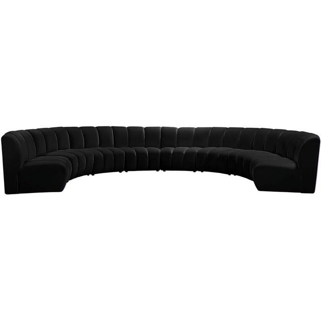 Maklaine 8Piece Modular Contemporary Velvet Sectional Sofa in Black