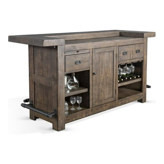 Maklaine 80" Transitional Wood Gorgeous Bar Unit in Tobacco Leaf
