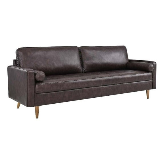 Maklaine 88" Modern Style Leather and Dense Foam Sofa in Brown Finish
