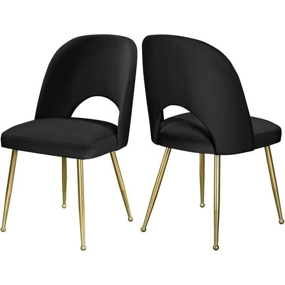 Maklaine 9.5" Contemporary Black Velvet Dining Chair (Set of 2)