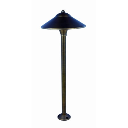 Maklaine 9" Round Metal Path Post Lantern in Antique Brass Finish