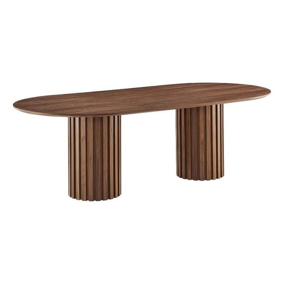 Maklaine 95" Oval Modern MDF and Wood Dining Table in Walnut