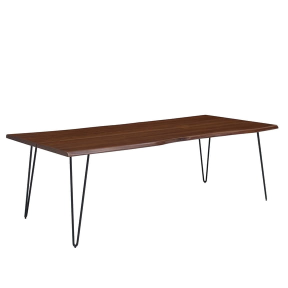 Maklaine 96" Live Edge Acacia Wood and Metal Dining Table in Black/Walnut