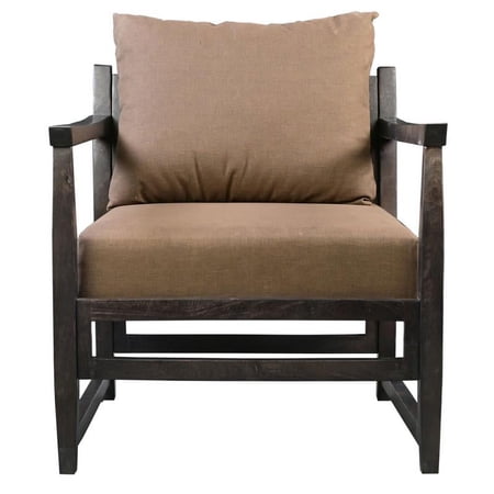 Maklaine Accent Chair with Open Wood Frame in Beige and Brown