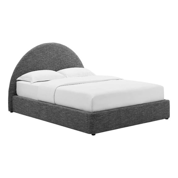 Maklaine Arched Round King Platform Bed in Heathered Weave Slate