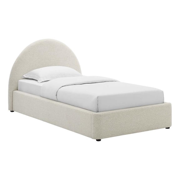Maklaine Arched Round Twin Platform Bed in Heathered Weave Ivory