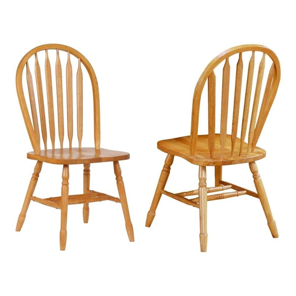 Maklaine Arrowback Windsor Dining Side Chair in Light Oak Solid Wood Set of 2