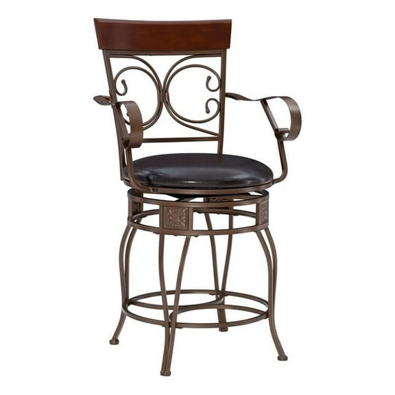 Maklaine Big And Tall Metal Arm Swivel Counter Stool Padded Seat in Bronze