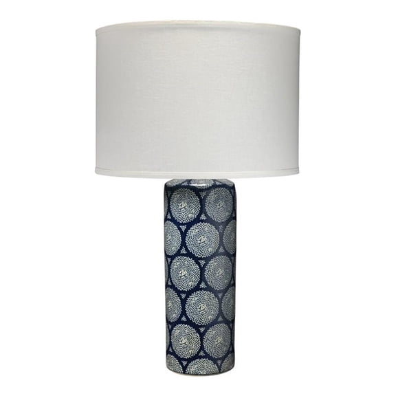 Maklaine Block-Pattern Ceramic Table Lamp With Linen Shade in Cobalt Blue