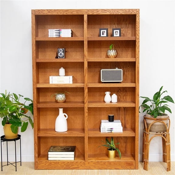 Maklaine Book Shelf - 84" Tall Wood Bookcase Furniture - Oak