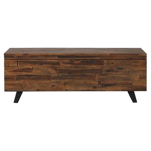 Maklaine Broadmore Modern 46" Acacia Wood Top Storage Trunk in Brown