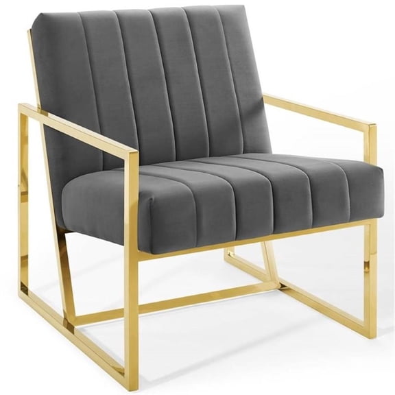 Maklaine Channel Tufted Performance Velvet Armchair in Charcoal