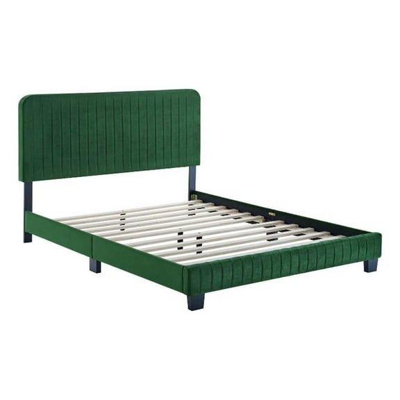 Maklaine Channel Tufted Performance Velvet King Platform Bed in Emerald