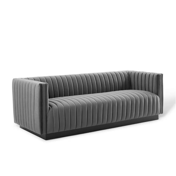 Maklaine Channel Tufted Performance Velvet Sofa in Gray Finish