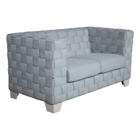 Maklaine Chenille Upholstered Loveseat in Light Teal and White