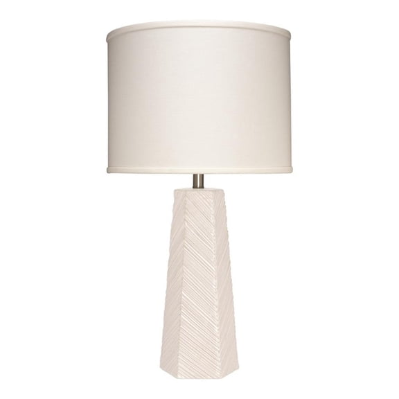 Maklaine Chevron-Textured Ceramic Table Lamp With Linen Shade in Cream