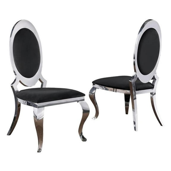Maklaine Classy Round Back Black Velvet Side Chairs with Silver Legs (Set of 2)