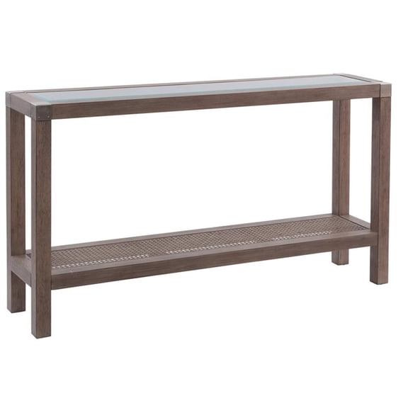 Maklaine Coastal Console Table in Natural Wire Brushed Mango Wood