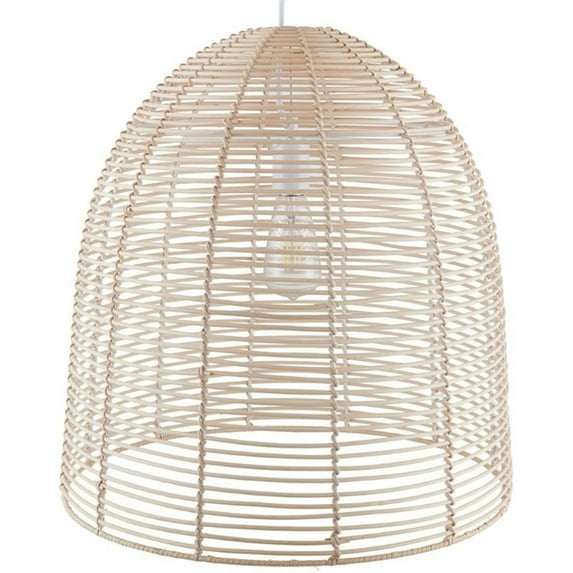 Maklaine Coastal Rattan Woven Fiber Cage Pendant Lamp in Natural Finish