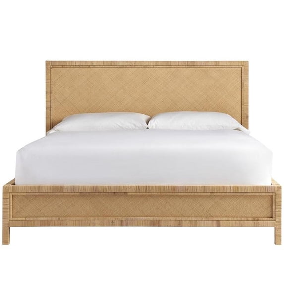 Maklaine Coastal Wicker / Rattan Panel Bed King in Mahogany Finish