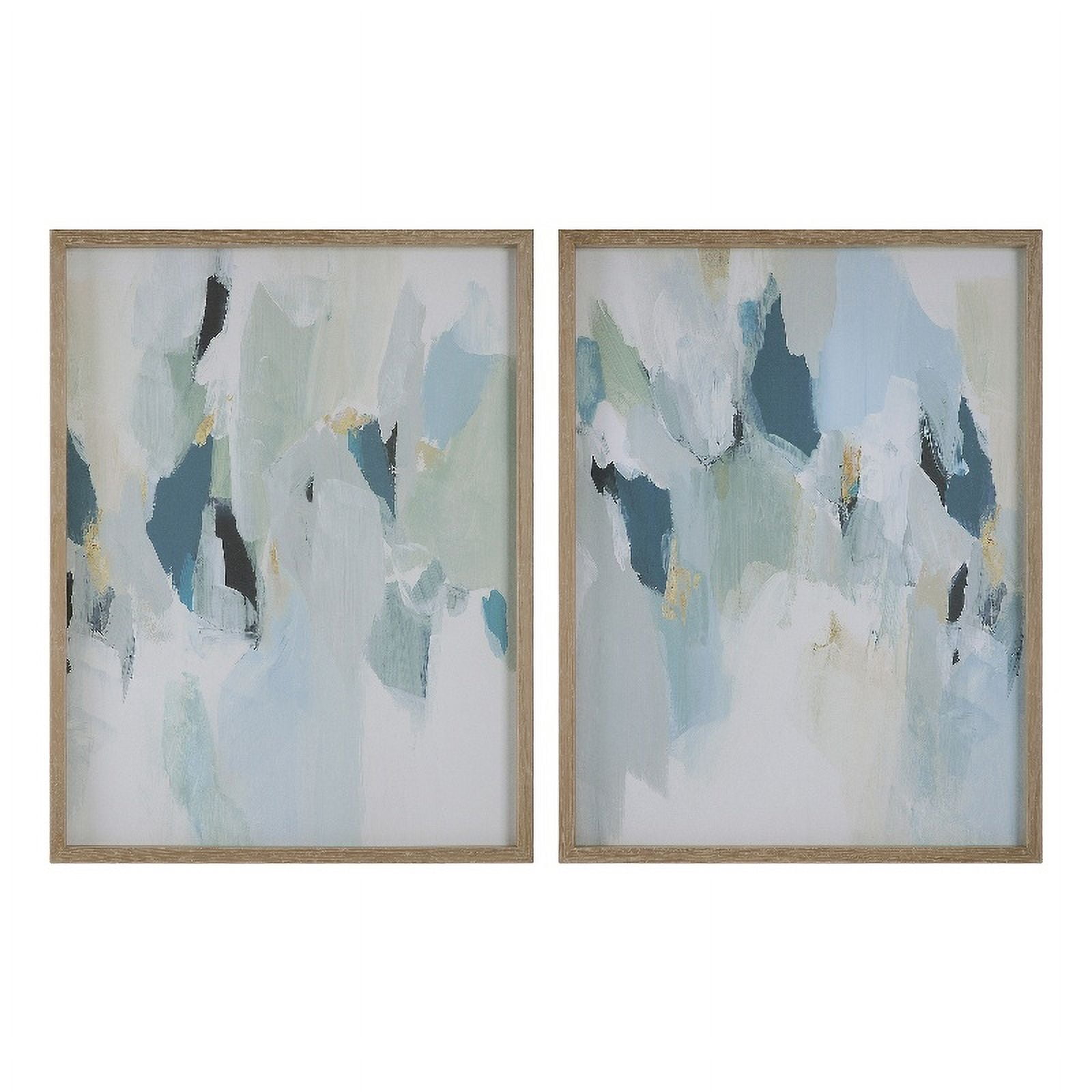 Maklaine Coastal Wood Canvas Fabric Prints in Blue/Gray (Set of 2)