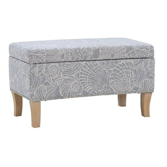 Maklaine Coastal Wood Upholstered Storage Ottoman in Stone Gray