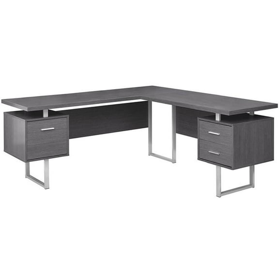 Maklaine Computer Desk Home Office Corner 70"L L Shape in Metal Gray