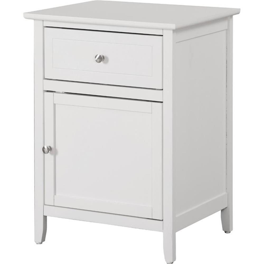 Transitional White Wood and Nickel 1-Drawer Nightstand