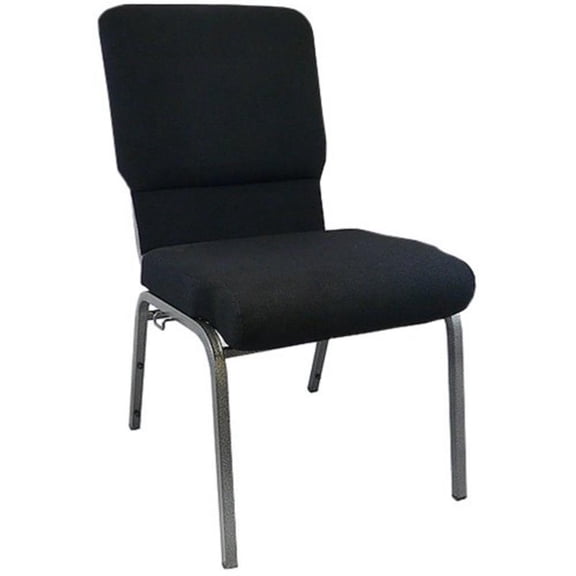 Maklaine Contemporary 18.5" Fabric Church Chair in Black and Silver Vein