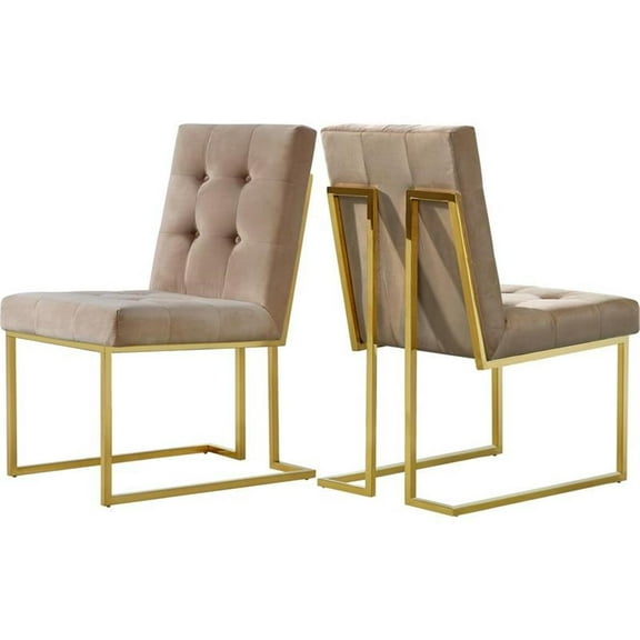 Maklaine Contemporary 19.5"H Velvet Dining Chair in Beige (Set of 2)