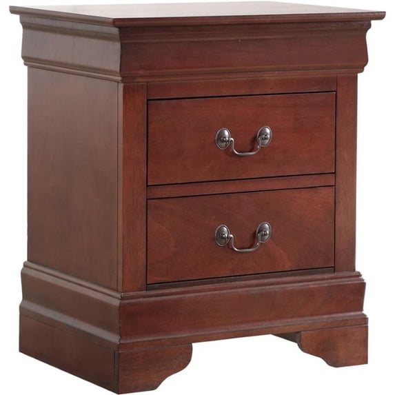 Maklaine Contemporary 2 Drawer Nightstand in Cherry - Fully Assembled