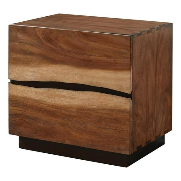 Maklaine Contemporary 2-drawer Wood Nightstand Smokey Walnut and Brown