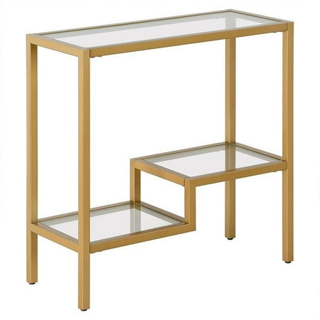Maklaine Contemporary 24" Metal and Glass Side Table in Gold
