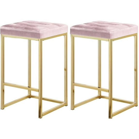 Maklaine Contemporary 26.5"H Velvet Counter Stool in Pink (Set of 2)
