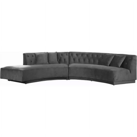 Maklaine Contemporary 2pc Velvet Sectional in Gray