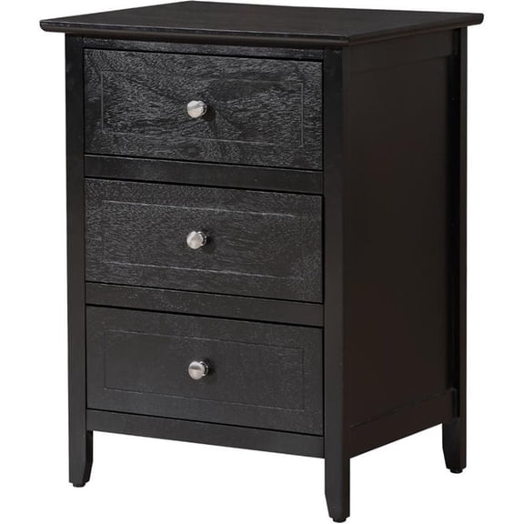 Maklaine Contemporary 3 Drawer Nightstand in Black - Fully Assembled