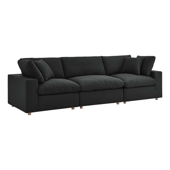 Maklaine Contemporary 3-Piece Fabric Down Filled Sectional Sofa in Black