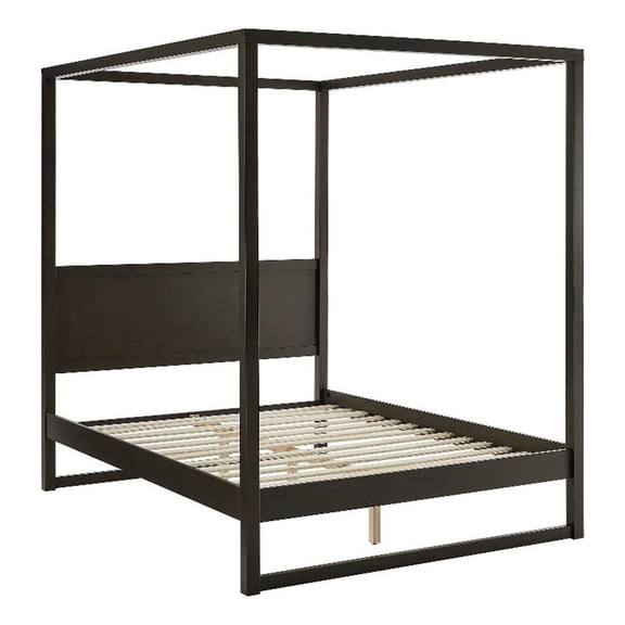 Maklaine Contemporary 4-Post Canopy Platform Bed in Smoked Oak
