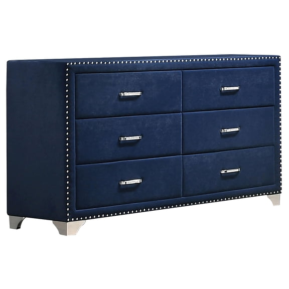 Maklaine Contemporary 6-drawer Velvet Upholstered Dresser Pacific Blue