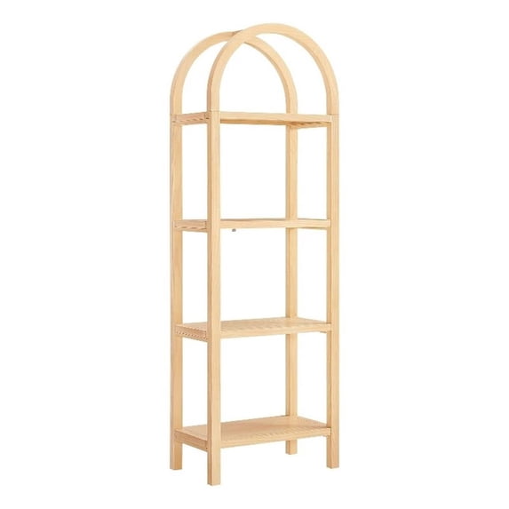 Maklaine Contemporary 72" Tall Narrow Arched Bookshelf in Natural