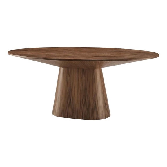 Maklaine Contemporary 75" Oval MDF Wood Dining Table in Walnut
