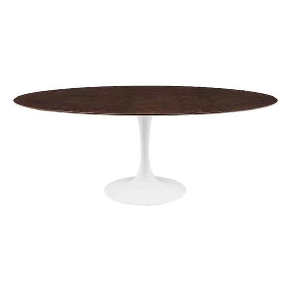 Maklaine Contemporary 78" Oval Wood Dining Table in White/Cherry