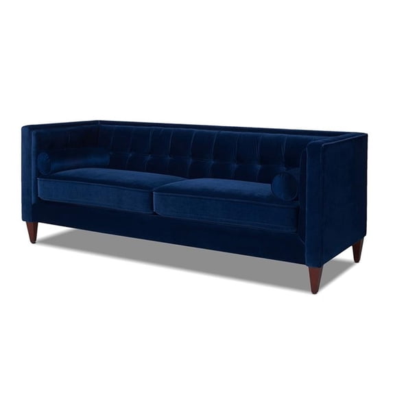Maklaine Contemporary 84" Tufted Tuxedo Sofa Double Cushion in Navy Blue