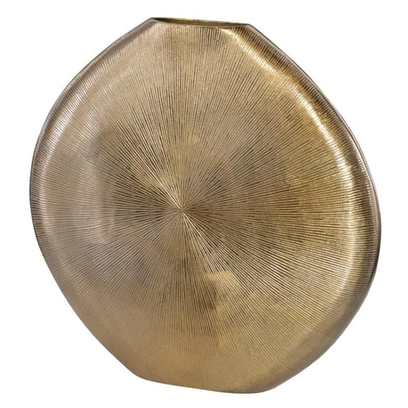 Maklaine Contemporary Aluminum Vase in Ribbed Metallic Gold Finish