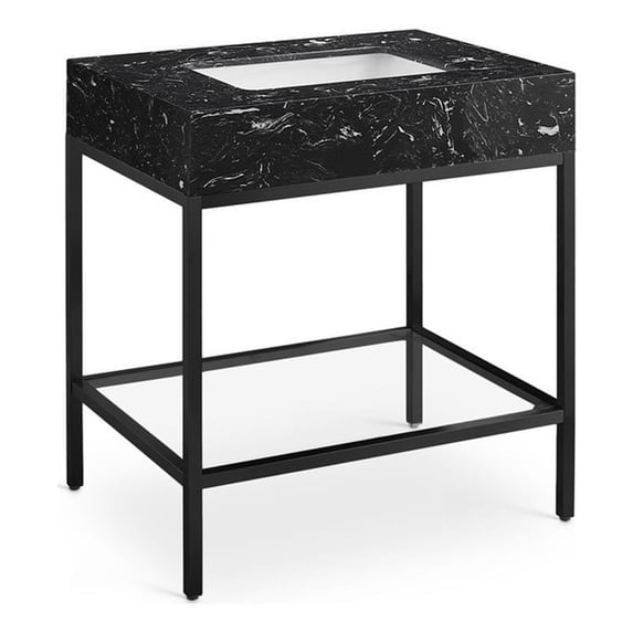 Maklaine Contemporary Black Artificial Marble Bathroom Vanity