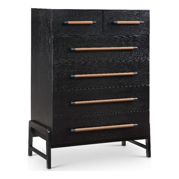 Maklaine Contemporary Black Chest with Vegan Leather Upholstered Handles